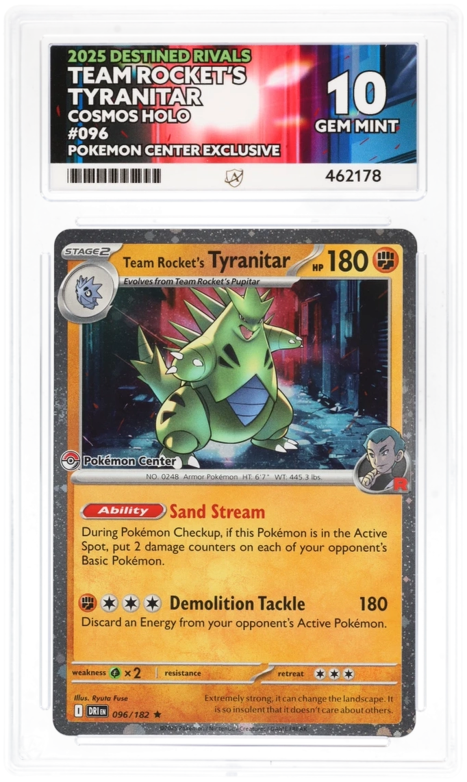 Pokemon ACE GEM Mint 10 Team Rocket’s Tyranitar Pokemon Centre Stamped 096/182