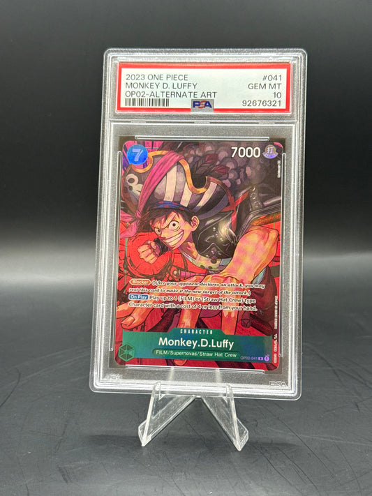 PSA GEM MT 10 Monkey D Luffy OP02-ALTERNATE ART #041