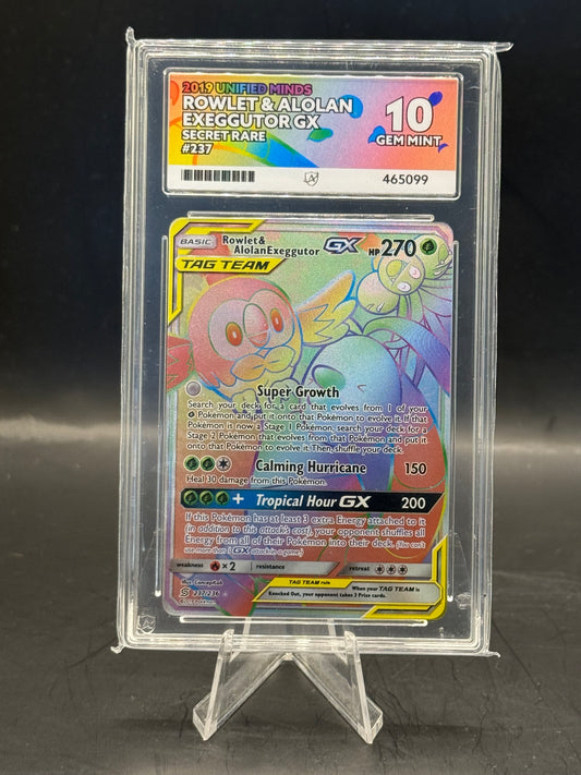 ACE GEM Mint 10 Rowlet & Allan Exeggutor GX