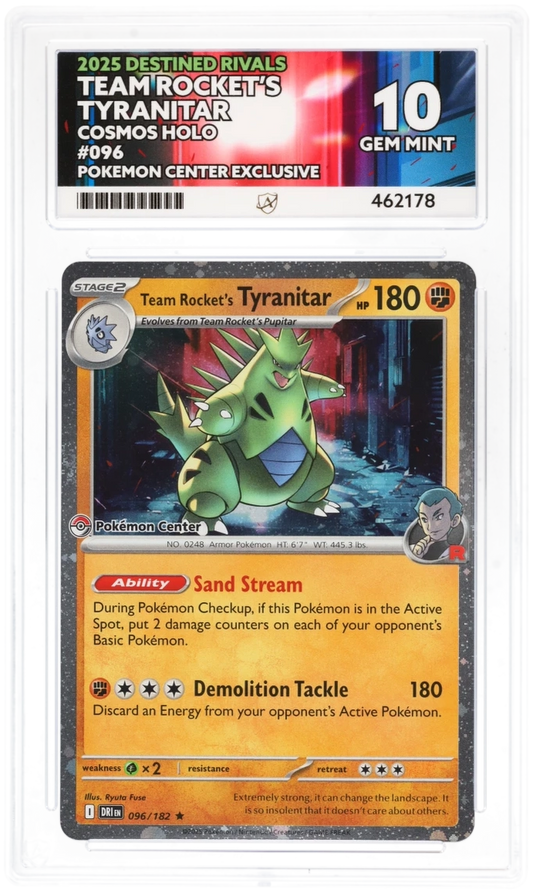 Pokemon ACE GEM Mint 10 Team Rocket’s Tyranitar Pokemon Centre Stamped 096/182