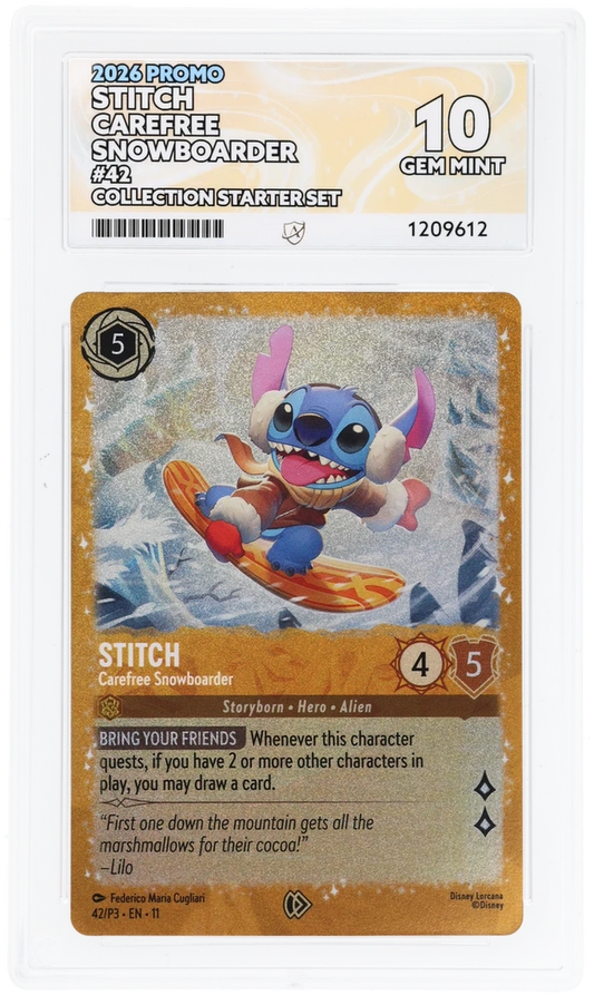 Pokemon ACE GEM Mint Perfect 10 2026 Disney Lorcana Stitch Carefree Snowboarder Promo
