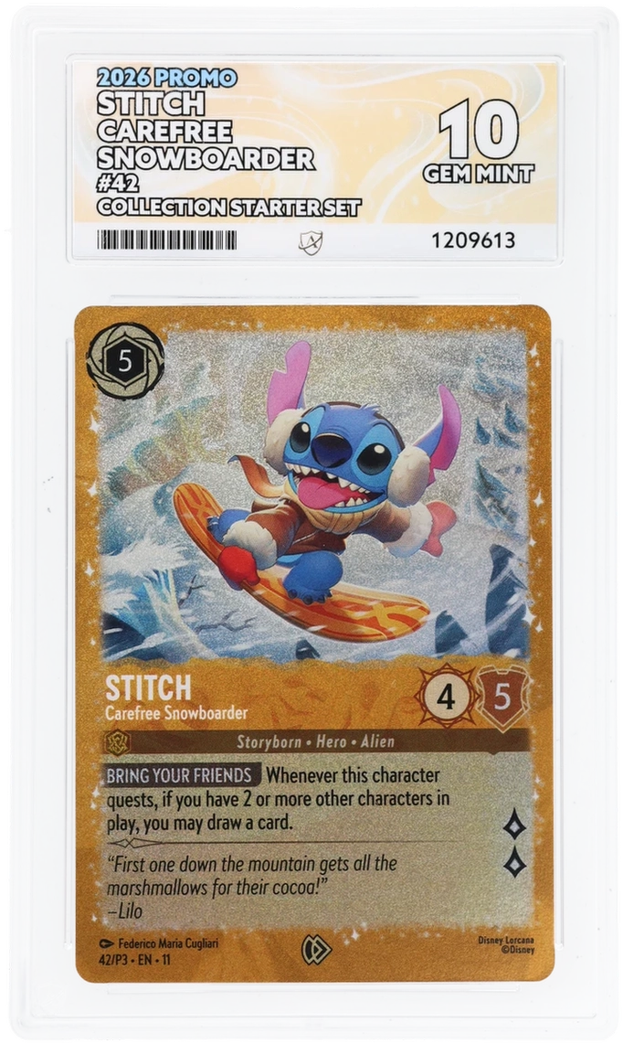 Pokemon ACE GEM Mint Perfect 10 (1) 2026 Disney Lorcana Stitch Carefree Snowboarder Promo