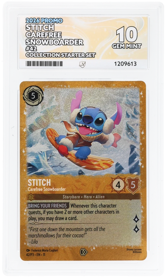 Pokemon ACE GEM Mint Perfect 10 (1) 2026 Disney Lorcana Stitch Carefree Snowboarder Promo